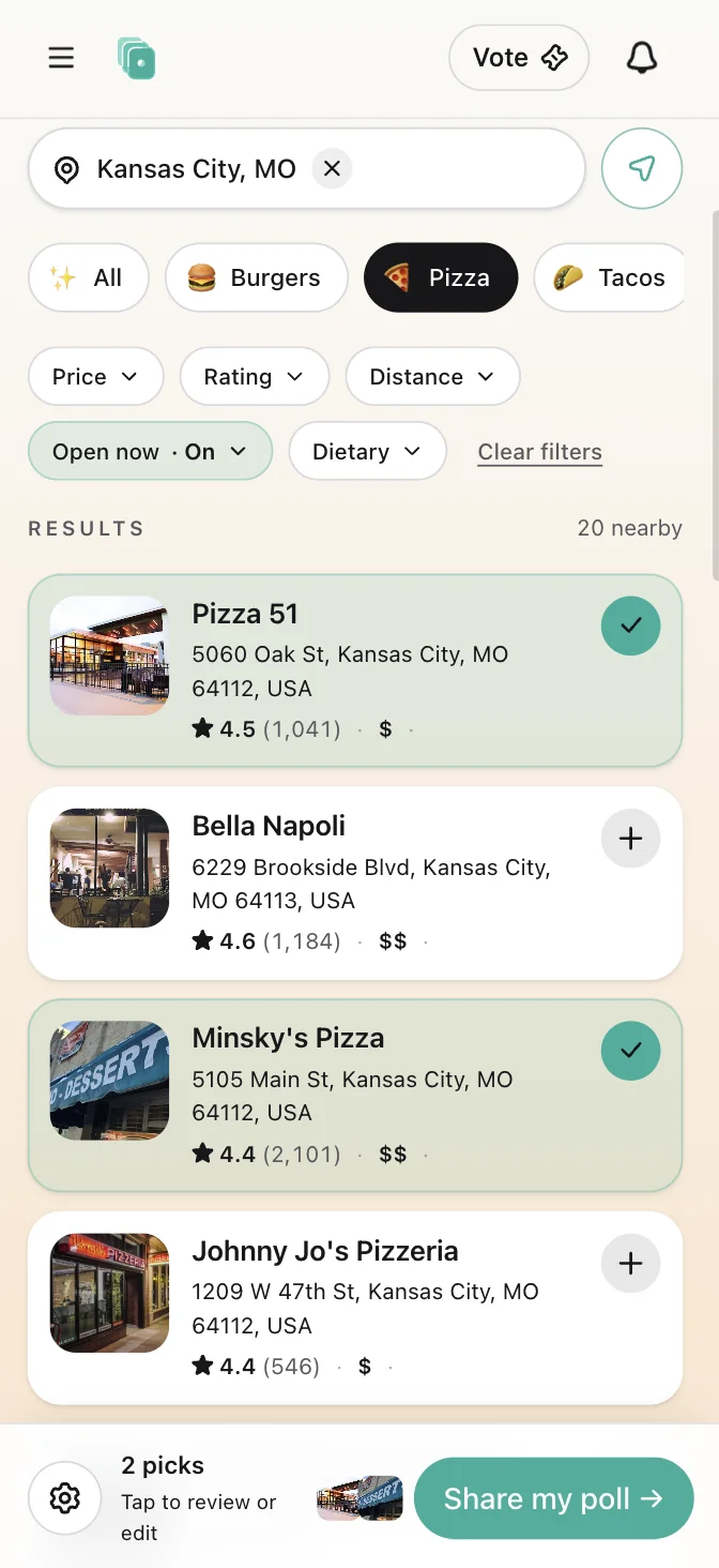 The poll builder on mobile